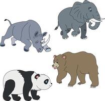 Colorful Animals Clipart Set. Cartoon Wild Animals Clipart Set for Lovers of Wildlife vector