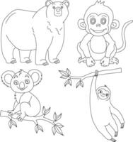 Outline Animals Clipart Set. Cartoon Wild Animals Clipart Set for Lovers of Wildlife vector