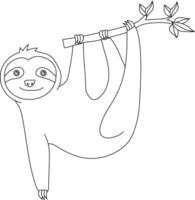 Outline Sloth Clipart. Doodle Animals Clipart. Cartoon Wild Animals Clipart for Lovers of Wildlife vector