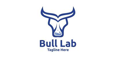 creative logo design combination of bull head with lab equipment, experiments, strong,, logo design template, symbol, icon, , creative idea. vector