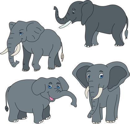 Elephant Clipart Set. Cartoon Wild Animals Clipart Set for Lovers of Wildlife