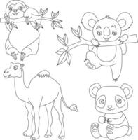 Outline Animals Clipart Set. Cartoon Wild Animals Clipart Set for Lovers of Wildlife vector