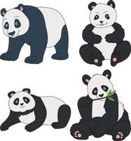 Panda Clipart Set. Cartoon Wild Animals Clipart Set for Lovers of Wildlife vector