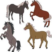 Horse Clipart Set. Cartoon Wild Animals Clipart Set for Lovers of Wildlife vector