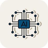 Artificial Intelligence Line Filled White Shadow Icon vector