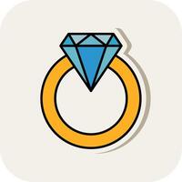 Diamond Ring Line Filled White Shadow Icon vector