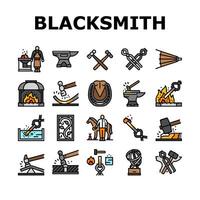 blacksmith forge anvil hammer icons set vector