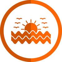 Sunset Glyph Orange Circle Icon vector