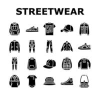 streetwear cloth fashion urban icons set vector