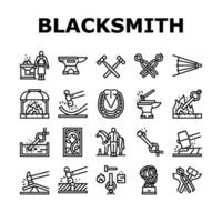 blacksmith forge anvil hammer icons set vector