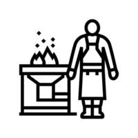 forge blacksmith line icon illustration vector