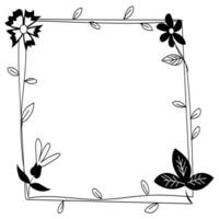 Black frame in doodle style decorated with flowers vector