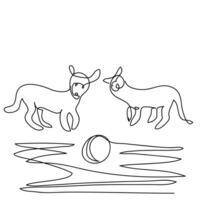 Sketch of dogs with a ball drawn in linear style vector