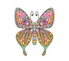 Cartoon retro hippie groovy butterfly in 70s art vector