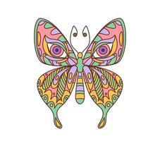 Cartoon retro hippie groovy butterfly in 70s art vector