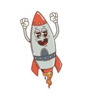 Cartoon retro spaceship rocket groovy character vector