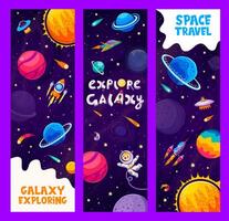 galaxia espacio exploración pancartas con astronautas vector