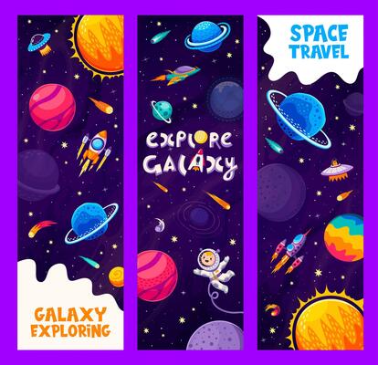 Galaxy space exploration banners with astronauts