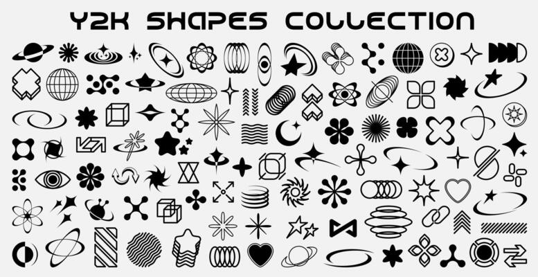 Retro Y2K shapes, graphic elements, abstract icons