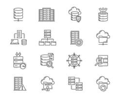 base de datos, red servidor y nube almacenamiento íconos vector