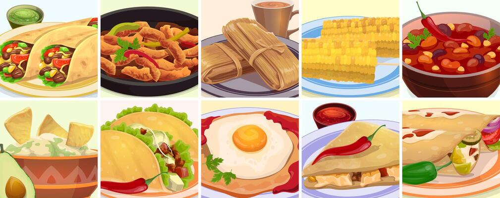 Mexican cuisine menu, tex mex food collage