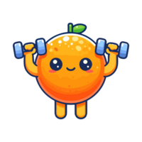 cute icon character orange fruit lifting barbell weights png