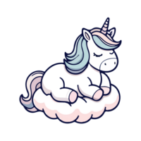 mignonne icône personnage Licorne en train de dormir dans nuage png