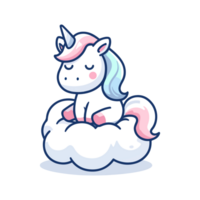 linda icono personaje unicornio dormido en nube png