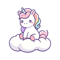 mignonne icône personnage Licorne en train de dormir dans nuage png