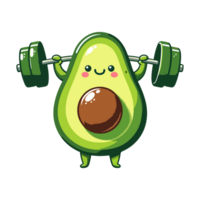 cute icon character avocado lifting barbell weights png