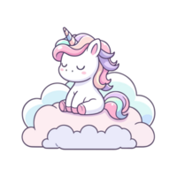 cute icon character unicorn sleeping in cloud png