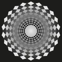 Geometric abstract round pattern in the form of squares arranged in a circle on a gray background vector