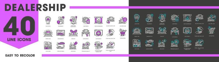 Dealership line icons, showroom, insurance service vector