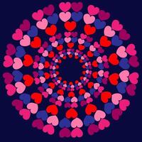 Abstract pattern in the form of pink and red hearts arranged in a circle on a blue background vector