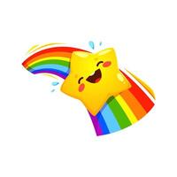 Cartoon kawaii star character sliding down rainbow vector