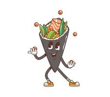 Cartoon japanese temaki sushi groovy character vector