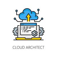 Web development, IT cloud architect line icon vector