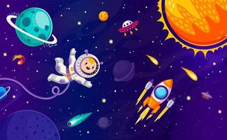 Cartoon kid astronaut character in outer space vector