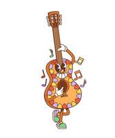 retro dibujos animados maravilloso y miedoso guitarra personaje vector