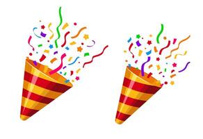 Popper striped cone with confetti, firecracker vector