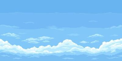 8Bit pixel graphic blue sky background with clouds vector