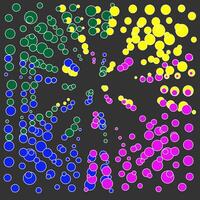 resumen modelo en el formar de multicolor polca puntos arreglado en un circulo en un negro antecedentes vector