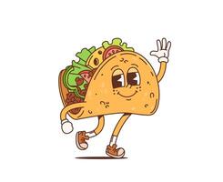 Cartoon retro Mexican taco groovy funky character vector