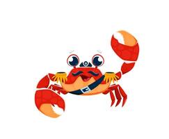 Cartoon funny crab animal pirate rover character vector