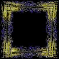 quadrangular frame drawn in a linear style in the form of yellow and purple lines on a black background vector