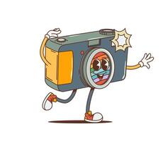 Cartoon retro photo camera groovy hippie character vector