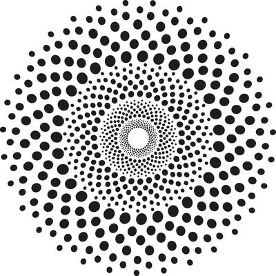 Abstract round pattern in the form of black dots arranged in a circle on a white background