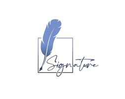 Feather pen, quill icon, writer signature symbol vector