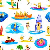 Italian pasta characters on vacation, tile pattern vector