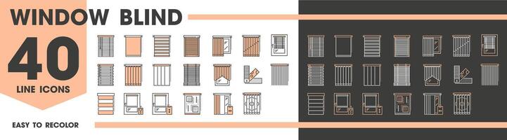 ventana persianas, cortinas y celosía línea íconos vector